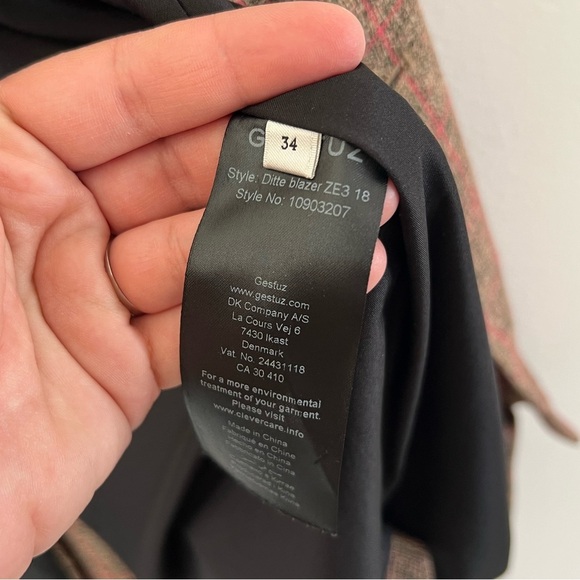 Gestuz Ditte Blazer Brown & Pink Plaid Double Breasted Oversized Blazer Size 34 - Picture 11 of 13